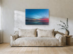 Blue Hour Tideflat coastal canvas print on the wall of a living room