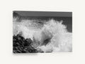 Shorebreak Burst, crashing wave black and white photograph, coastal canvas wall art print ready to hang