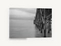 Quiet Pier Pilings, weathered pier black and white photograph, coastal canvas wall art print ready to hang