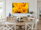 Golden Ruffles floral canvas print on the wall of a Hamptons dining room