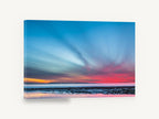 Streaked Dusk Over Low Tide, long exposure sunset beach photograph, coastal canvas wall art print ready to hang
