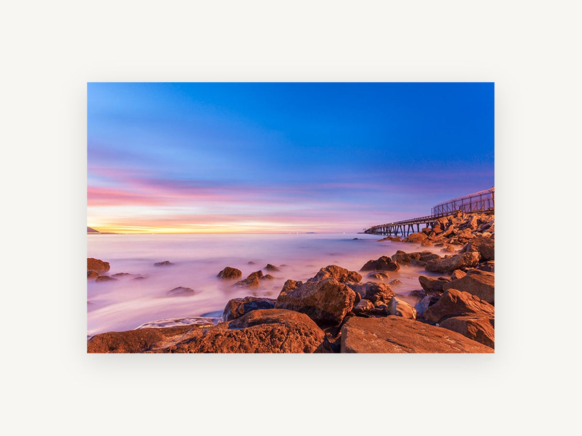 Dusk Over Rocky Shore, coastal canvas wall art print, front view