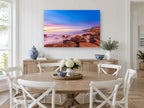 Dusk Over Rocky Shore coastal canvas print on the wall of a Hamptons dining room