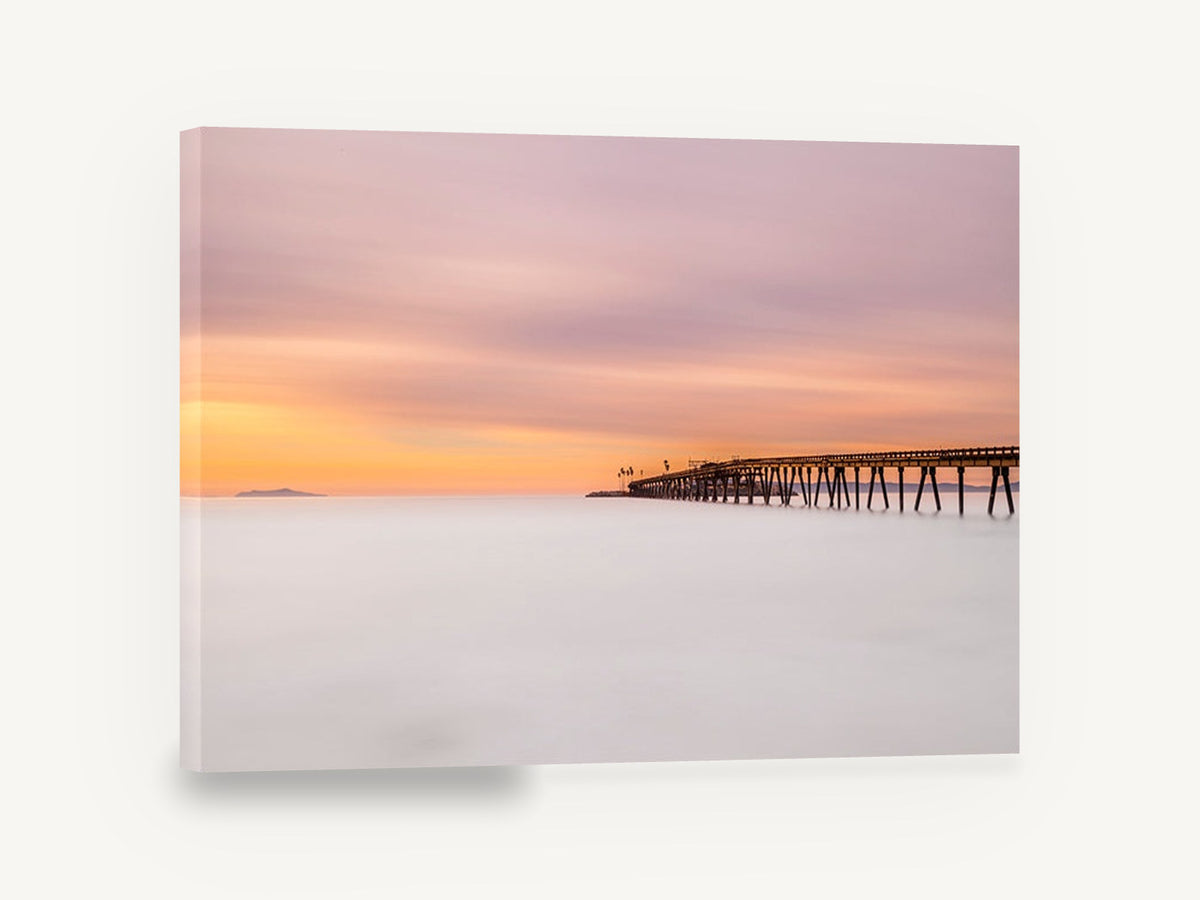 Soft Dusk Pier, long exposure pier sunset photograph, coastal canvas wall art print ready to hang