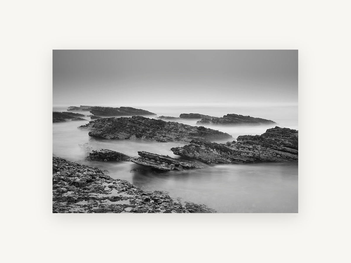 Misty Rock Shelves, coastal canvas wall art print, front view
