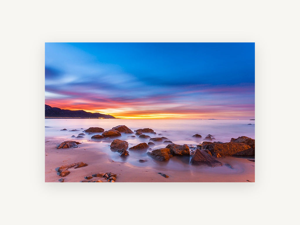 Dawn Glow Over Rocks, coastal canvas wall art print, front view