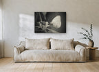 Pale Wing Rest animal canvas print on the wall of a living room