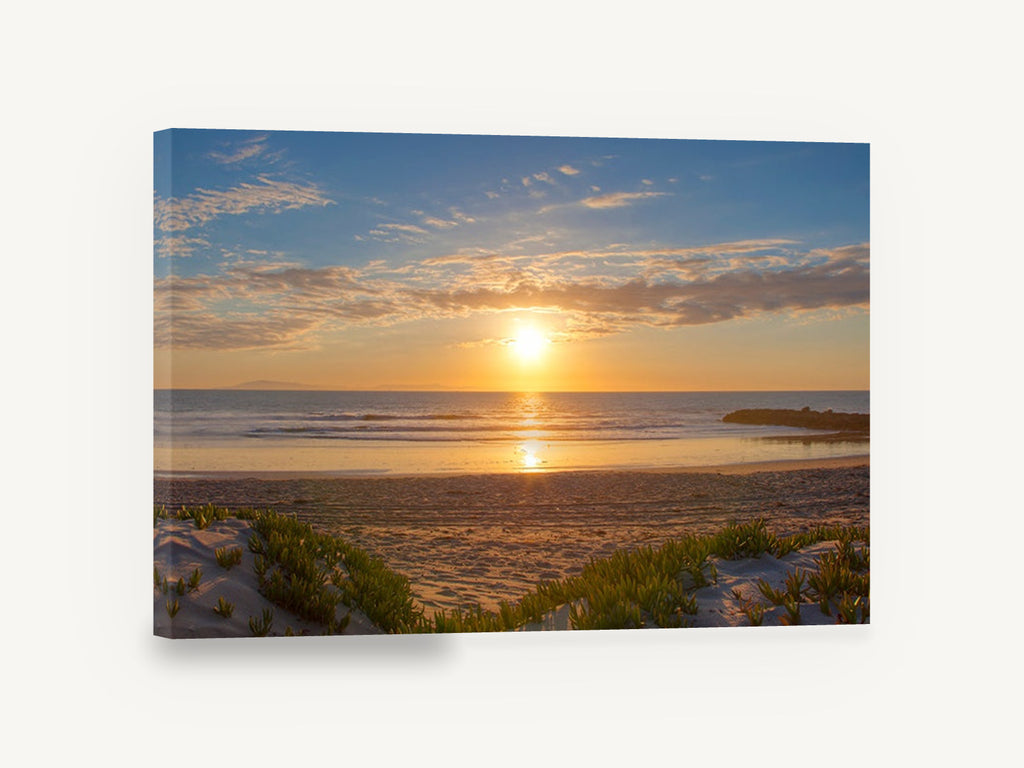 Golden Dune Sunset, beach sunset over dunes photograph, coastal canvas wall art print ready to hang
