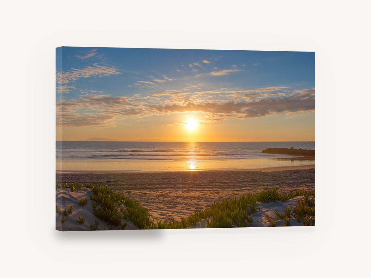 Golden Dune Sunset, beach sunset over dunes photograph, coastal canvas wall art print ready to hang