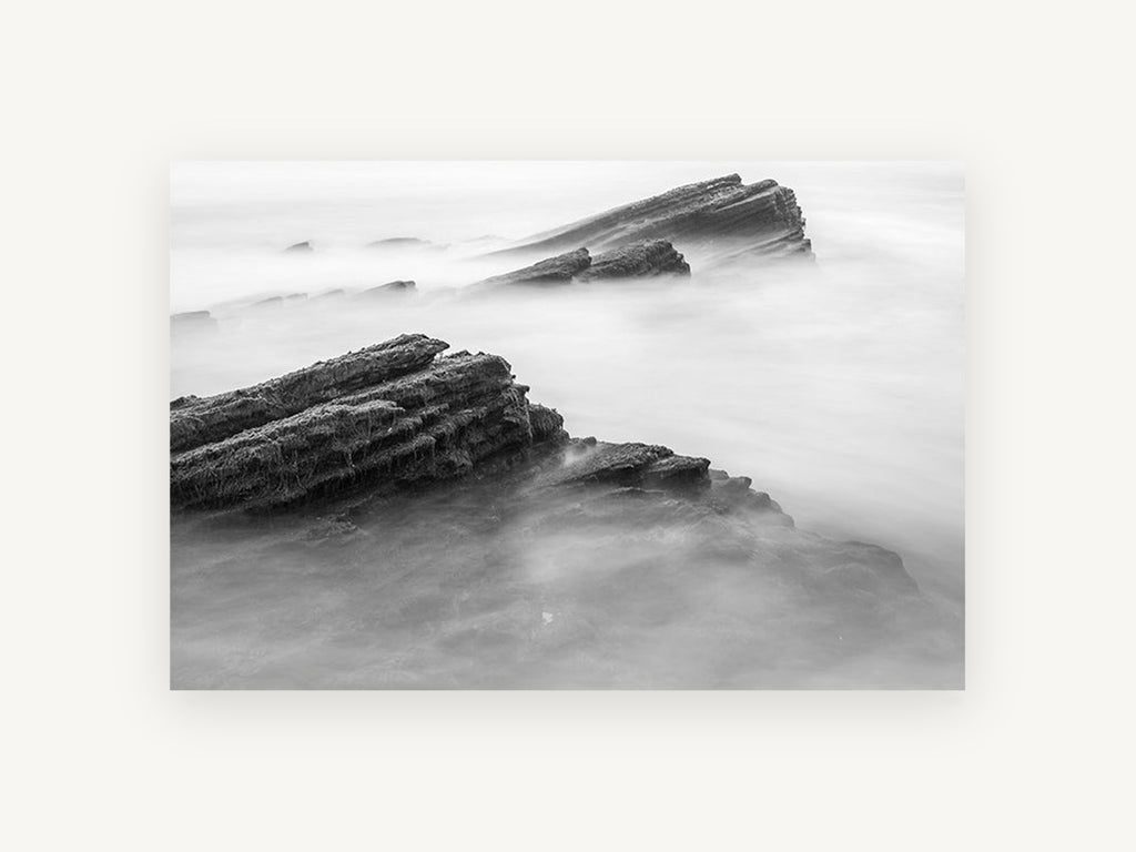 Misted Rock Ledges, coastal canvas wall art print, front view
