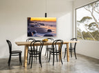 Dusk Boulders Shoreline coastal canvas print on the wall of a dining room