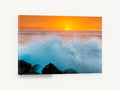 Sunset Wave Burst, sunset wave splash ocean photograph, coastal canvas wall art print ready to hang