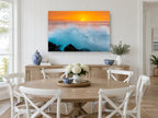 Sunset Wave Burst coastal canvas print on the wall of a Hamptons dining room