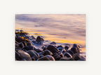 Dusk Pebble Shore, coastal canvas wall art print, front view