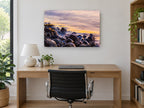 Dusk Pebble Shore coastal canvas print on the wall of a study