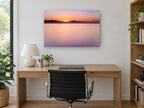 Violet Dawn Calm coastal canvas print on the wall of a study