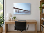 Pier in Blue Haze coastal canvas print on the wall of a study