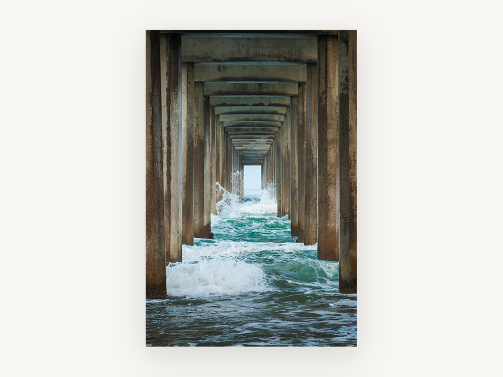 Under the Pier, coastal canvas wall art print, front view