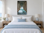 Under the Pier coastal canvas print on the wall of a coastal bedroom
