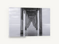 Silent Pier Corridor, pier pilings black and white photograph, coastal canvas wall art print ready to hang