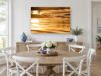 Golden Hour Surfer coastal canvas print on the wall of a Hamptons dining room