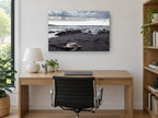 Honu on Black Sand coastal canvas print on the wall of a study