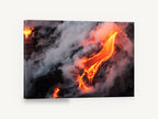 Molten River, glowing lava flow steam photograph, landscape canvas wall art print ready to hang
