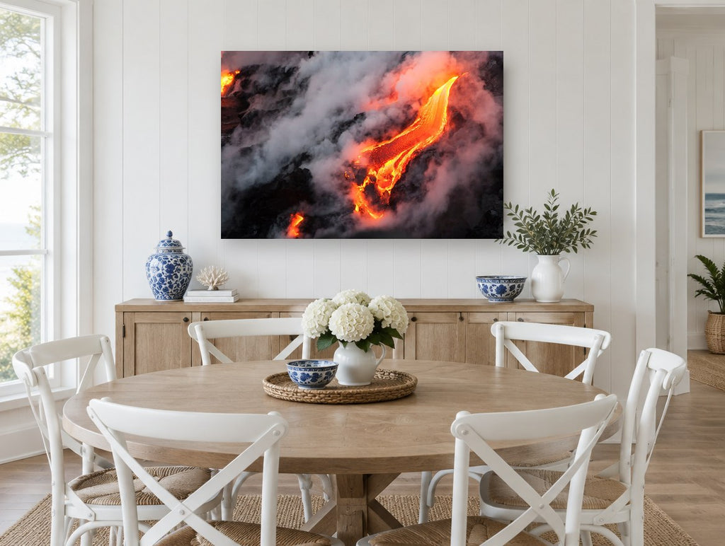 Molten River landscape canvas print on the wall of a Hamptons dining room