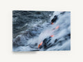 Lava Meets Sea, lava entering ocean steam photograph, coastal canvas wall art print ready to hang