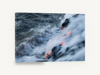 Lava Meets Sea, lava entering ocean steam photograph, coastal canvas wall art print ready to hang
