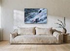 Lava Meets Sea coastal canvas print on the wall of a living room