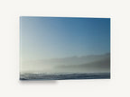 Blue Misty Shoreline, misty coastal hills ocean photograph, coastal canvas wall art print ready to hang