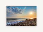 Pebble Shore Sunset, coastal canvas wall art print, front view