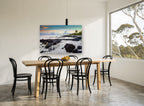 Coral Shore Dawn coastal canvas print on the wall of a dining room