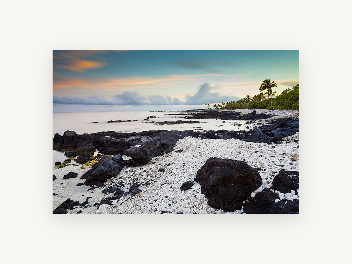 Coral Shore Dawn, coastal canvas wall art print, front view