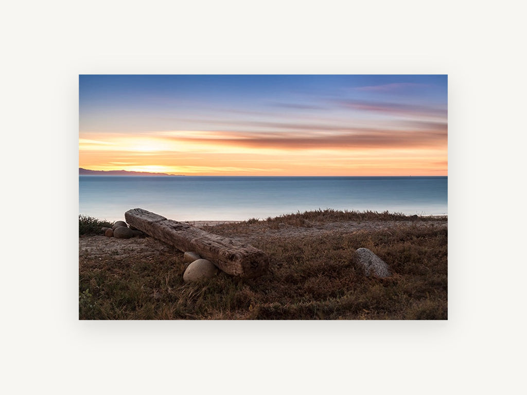 Driftwood Beam at Dusk, coastal canvas wall art print, front view
