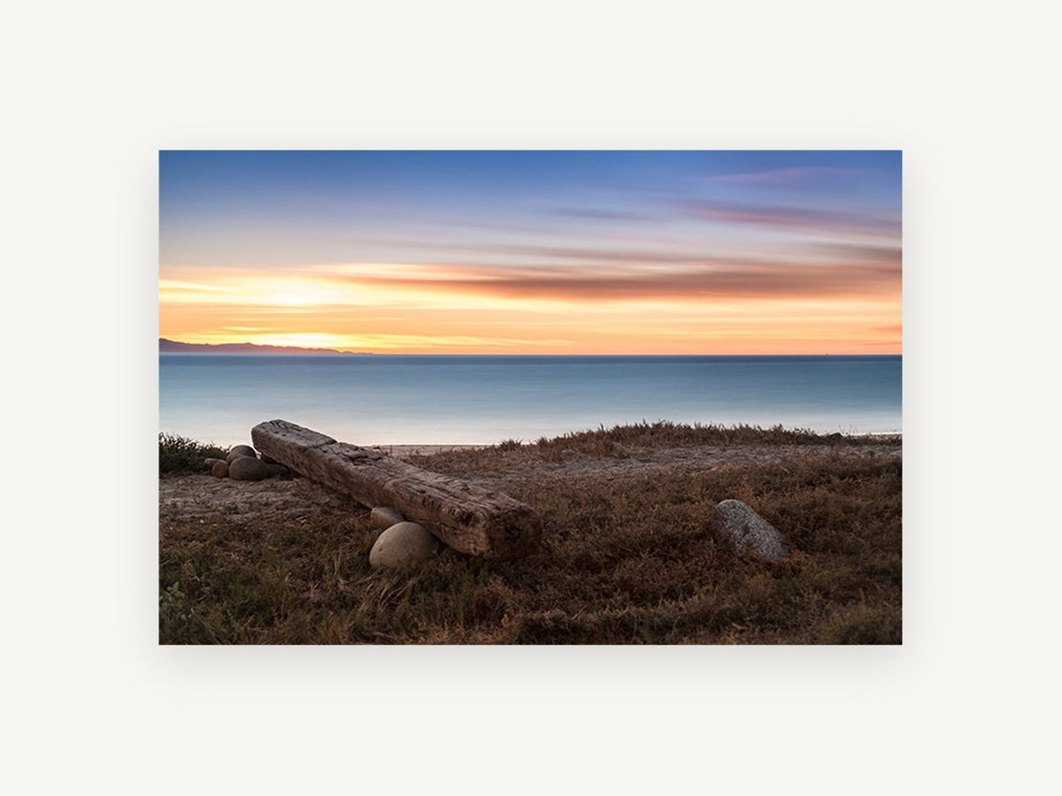 Driftwood Beam at Dusk, coastal canvas wall art print, front view