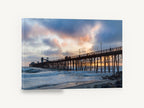 Pier at Dusk Drama, timber pier sunset seascape photograph, coastal canvas wall art print ready to hang