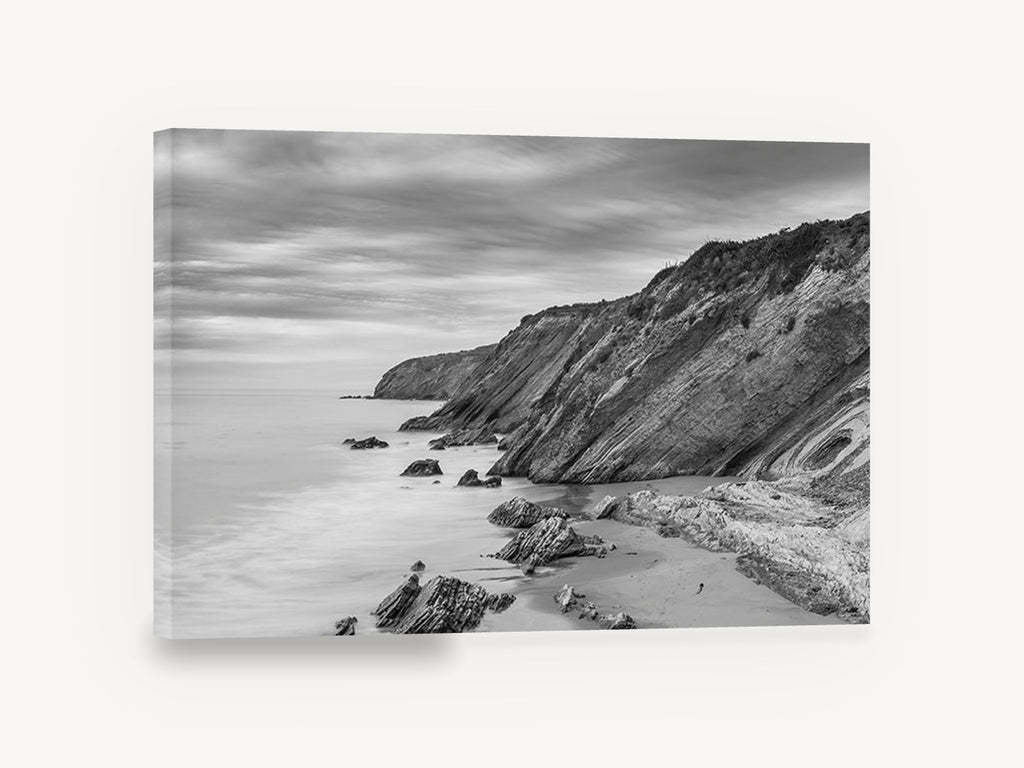 Gaviota Cliffs at Dusk, black and white coastal cliffs photograph, coastal canvas wall art print ready to hang