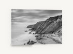 Gaviota Cliffs at Dusk, black and white coastal cliffs photograph, coastal canvas wall art print ready to hang