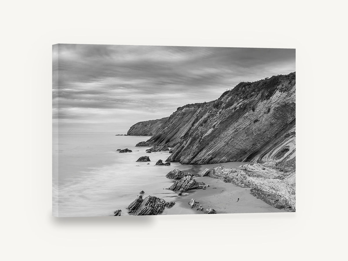 Gaviota Cliffs at Dusk, black and white coastal cliffs photograph, coastal canvas wall art print ready to hang
