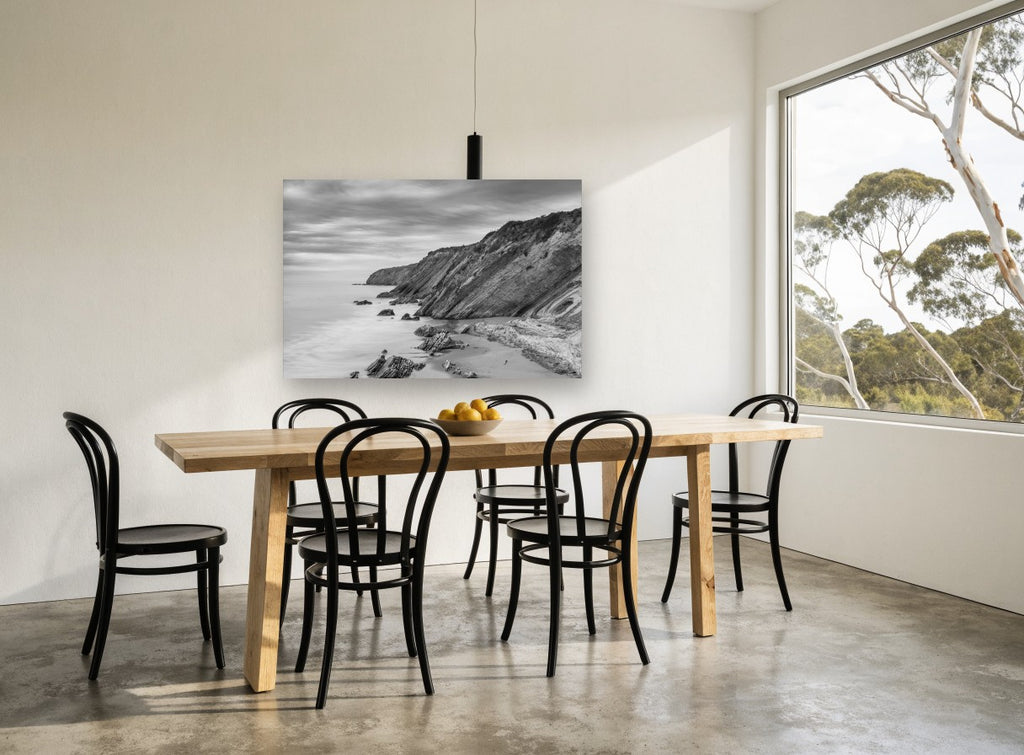 Gaviota Cliffs at Dusk coastal canvas print on the wall of a dining room