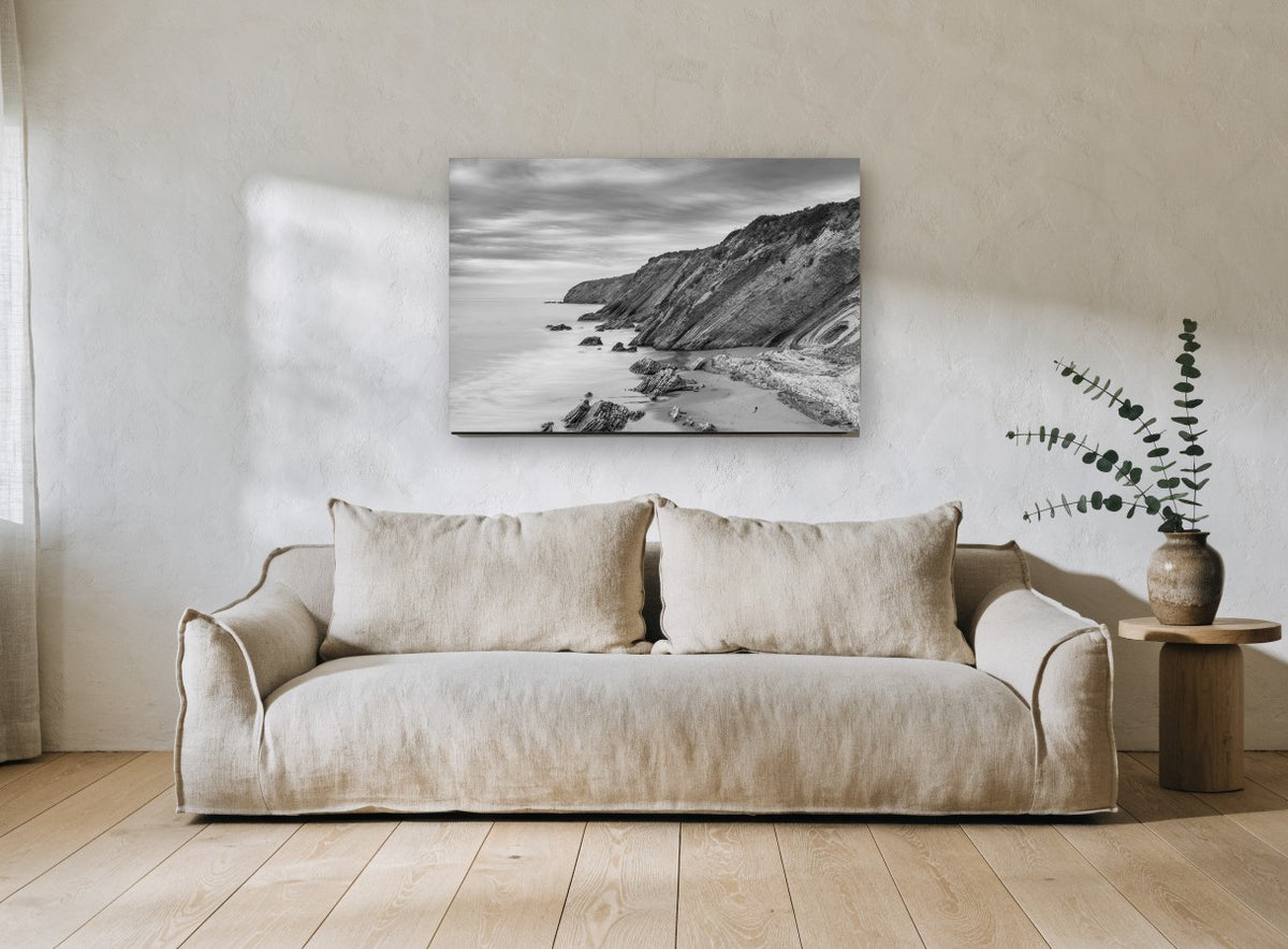 Gaviota Cliffs at Dusk coastal canvas print on the wall of a living room