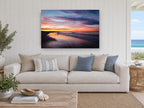 Dusk Shorebirds Glow coastal canvas print on the wall of a beach house living room
