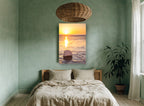 Golden Shoreline Scallop Shell coastal canvas print on the wall of a bedroom