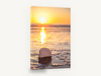 Golden Shoreline Scallop Shell, sunrise scallop shell beach photograph, coastal canvas wall art print ready to hang