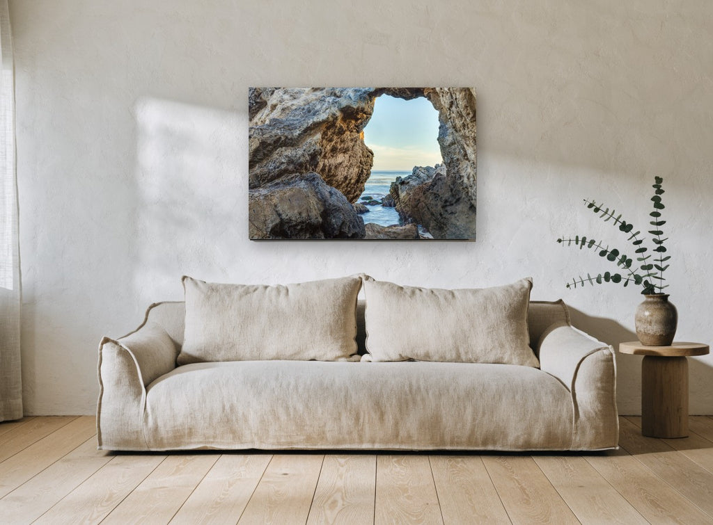 Window to the Sea coastal canvas print on the wall of a living room