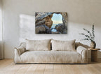 Window to the Sea coastal canvas print on the wall of a living room