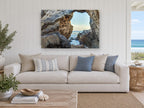 Window to the Sea coastal canvas print on the wall of a beach house living room