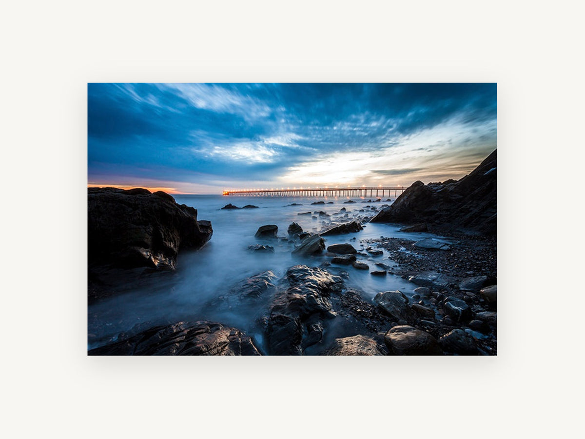 Pier Lights at Dusk, coastal canvas wall art print, front view